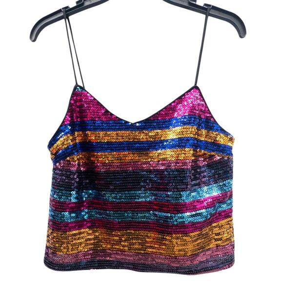 WAYF  Sequin Cami Tank Top Spaghetti Strap Fuchsia Stripe Women's Small - Picture 3 of 6